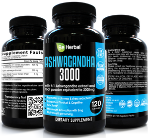 Organic Ashwagandha Complex with Organic Black Pepper Extract 3000mg - 120 Veg Capsules